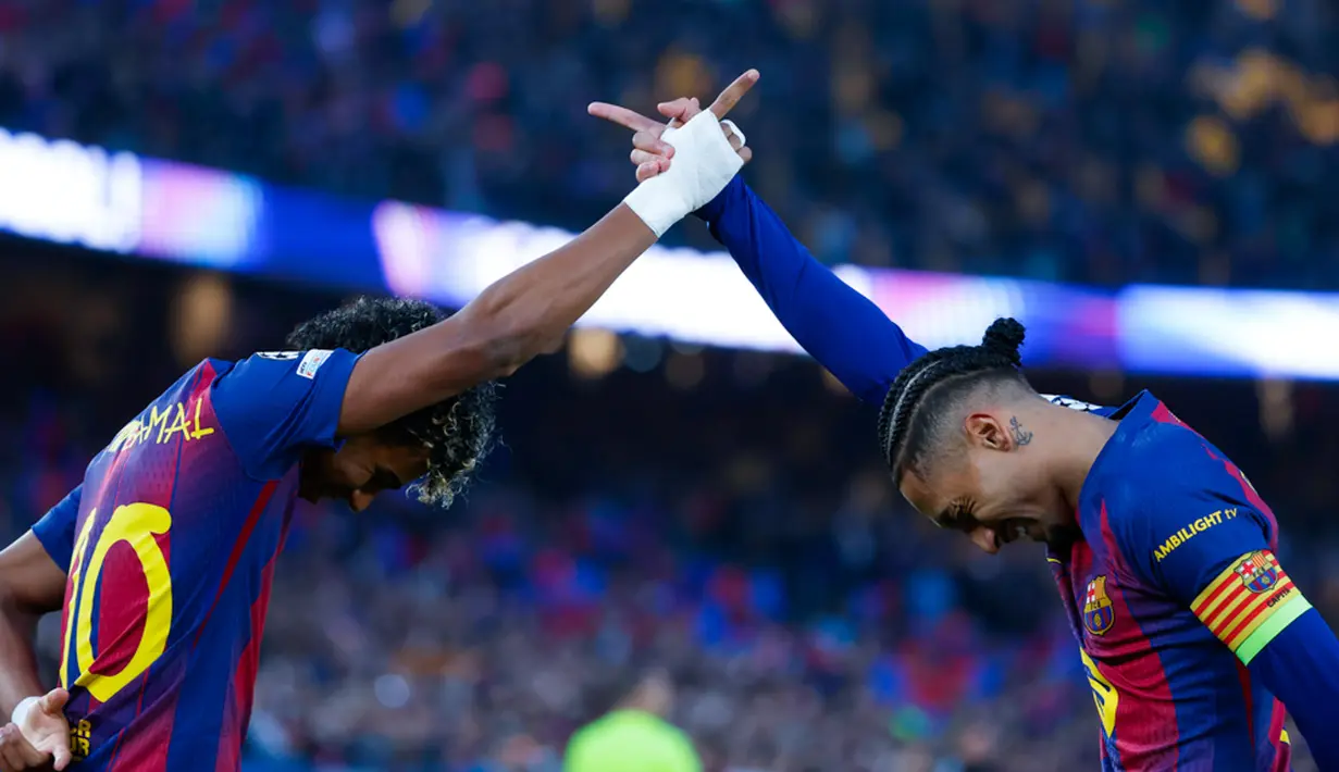 Kemenangan 7-2 ini membuat agregat akhir menjadi 8-3 untuk keunggulan Barcelona, sehingga tim asal Catalunya itu berhak lolos ke perempat final Liga Champions 2025/2026. (AP Photo/Joan Monfort)