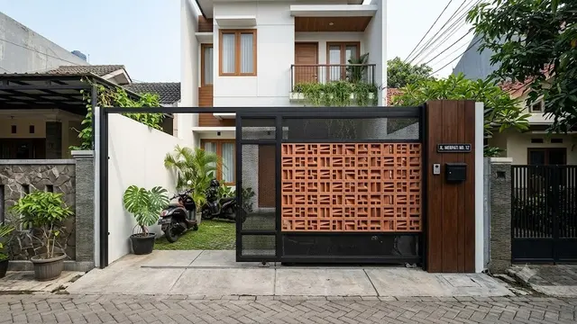 Model Pagar Geser dengan Kombinasi Roster atau Panel Berlubang (AI Generated)