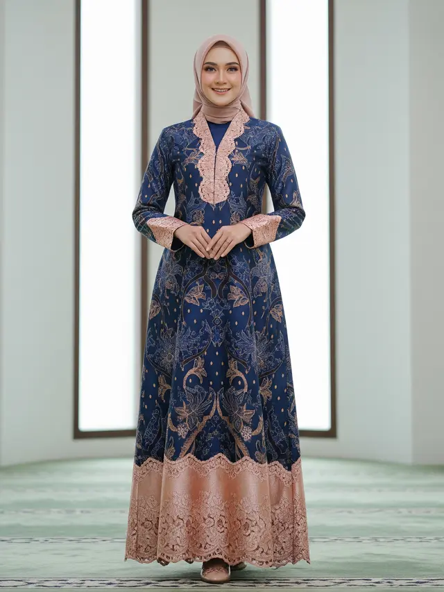 Gamis Batik Brokat Warna Rose Gold Ramadan 2026 (Image by Gemini AI)