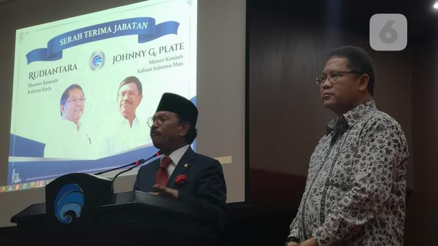 Rudiantara Serahkan Jabatan Menkominfo ke Johnny G. Plate. Liputan6.com/Agustinus Mario Damar