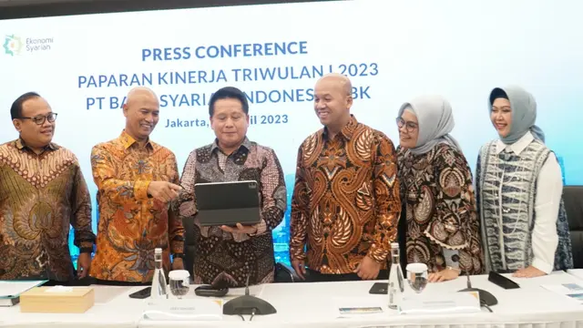 Konfrensi pers paparan kinerja kuartal I 2023 PT Bank Syariah Indonesia Tbk (BRIS), Kamis (27/4/2023). (Foto: Bank Syariah Indonesia)