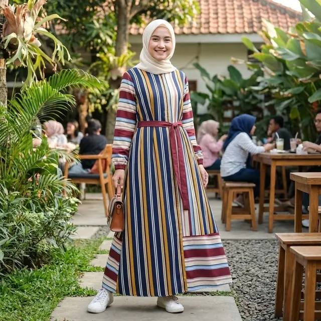 Model Gamis Kombinasi Garis