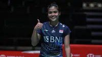 Pebulu tangkis Indonesia Gregoria Mariska Tunjung lolos ke babak 16 besar Japan Open 2023 setelah mengalahkan Pornpawee Chochuwong dari Thailand 21-19, 18-21, dan 21-18 di Yoyogi 1St Gymnasium, Tokyo, Jepang, Selasa (25/7/2023). (foto: PBSI)