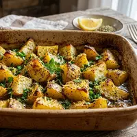 Greek lemon potatoes, kentang panggang dengan aroma lemon. [AI Generated]