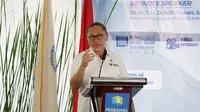 Menteri Perdagangan (Mendag) Zulkifli Hasan saat memberikan pidato kunci (keynote speech) Seminar Nasional bertema “Kebijakan Perdagangan, Stabilitas Harga, dan Kondisi Industri Perbankan” yang diselenggarakan Perbanas Institute pada hari ini, Rabu, (2/11), di Jakarta.