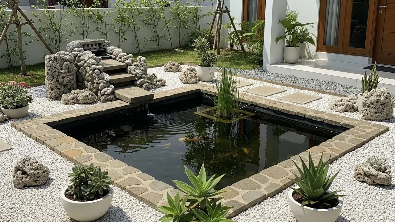 Inspirasi Kolam Ikan Mini Berpadu Taman Kering yang Minim Perawatan