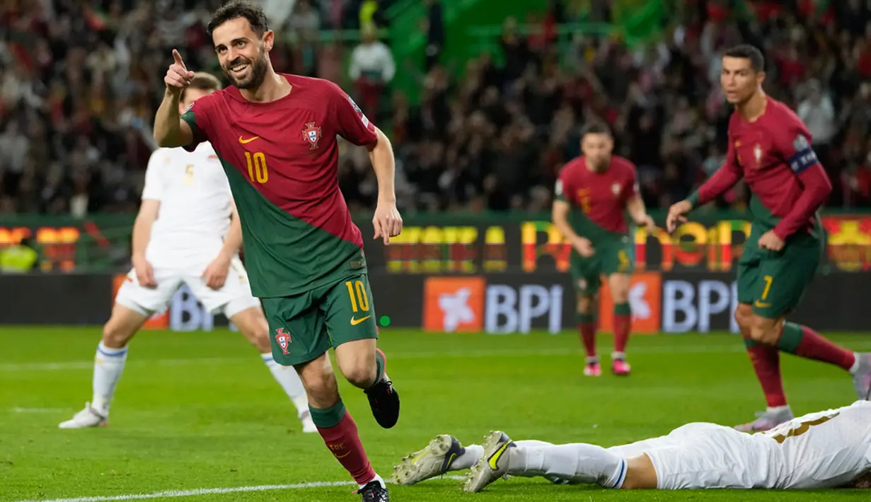 Portugal membuka Kualifikasi Euro 2024 dengan sempurna. Mereka menghajar tamunya Liechtenstein 4-0. (AP Photo/Armando Franca)