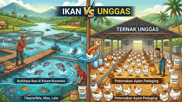 Ternak Ikan vs Unggas Mana Lebih Cocok untuk Usaha Kecil. Gemini