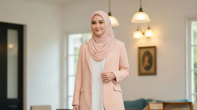 Model Gamis Polos Cutting A-Line dengan Blazer Loose Fit