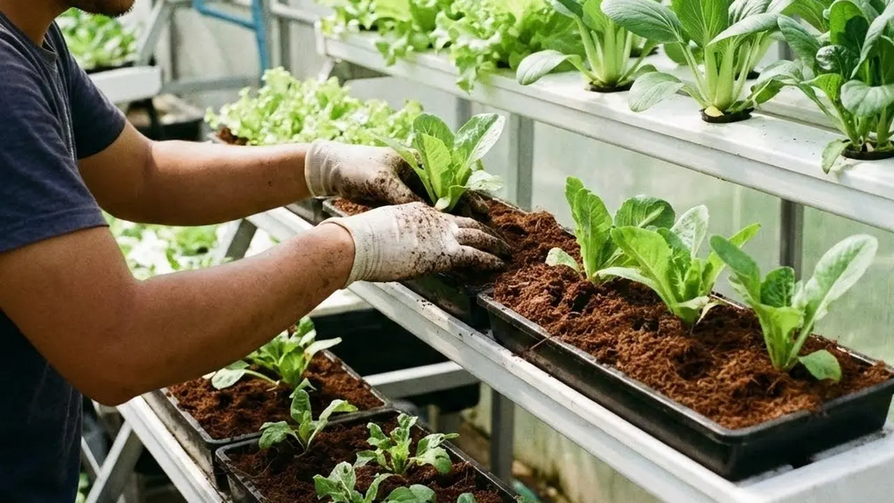 Ilustrasi Menanam Sayur Hidroponik dengan Cocopeat