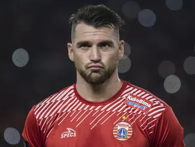 Striker Persija Jakarta, Marko Simic, bersiap menghadapi Bali United pada final Piala Presiden di SUGBK, Jakarta, Sabtu (17/2/2018). Persija menang 3-0 atas Bali United. (Bola.com/Vitalis Yogi Trisna)