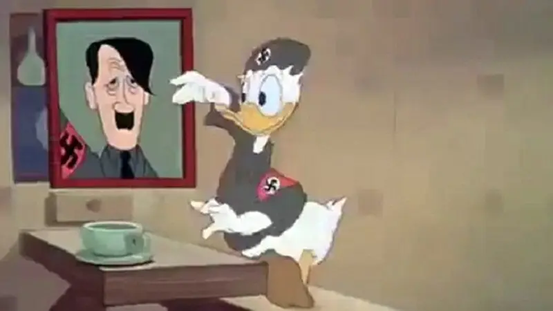 Donald Bebek mengenakan pakaian dengan simbol Nazi