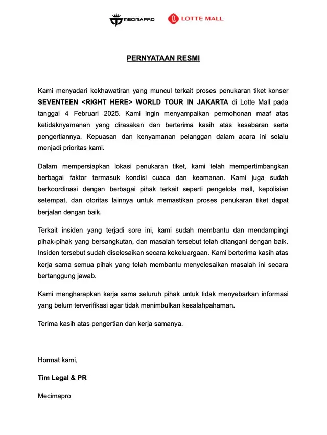 Penukaran Tiket Konser Seventeen Kacau hingga Makan Korban, Promotor Minta Maaf