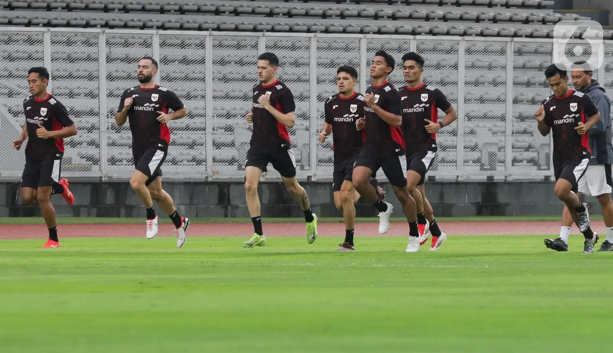 Latihan ini sebagai persiapan menghadapi Bahrain pada lanjutan putaran ketiga Kualifikasi Piala Dunia 2026 zona Asia. (Liputan6.com/Herman Zakharia)