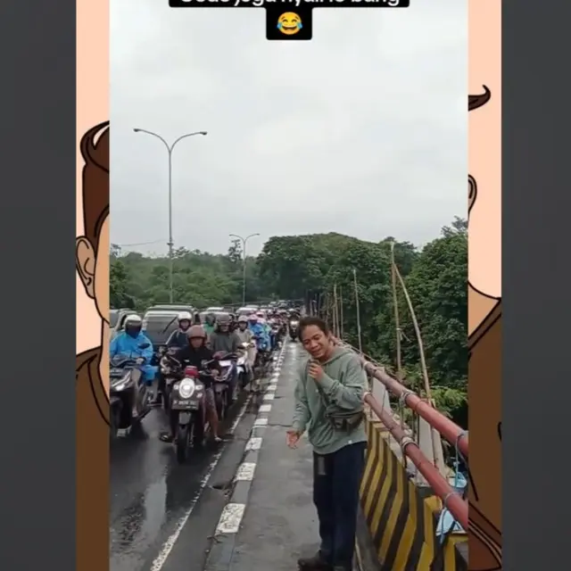 Viral Aksi Santuy Pria Berhasil Bikin Para Pemotor yang Naik Trotoar Jadi Turun.  foto: TikTok @tagtagkanyuk