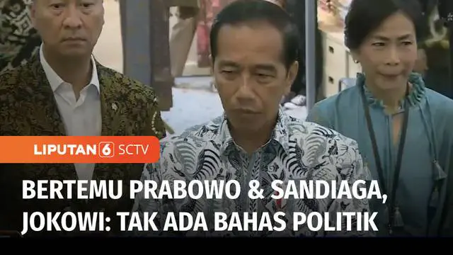 Presiden Joko Widodo pada Rabu lalu mengomentari pertemuannya dengan Menteri Pertahanan, Prabowo Subianto dan Menteri Pariwisata dan Ekonomi Kreatif, Sandiaga Uno.