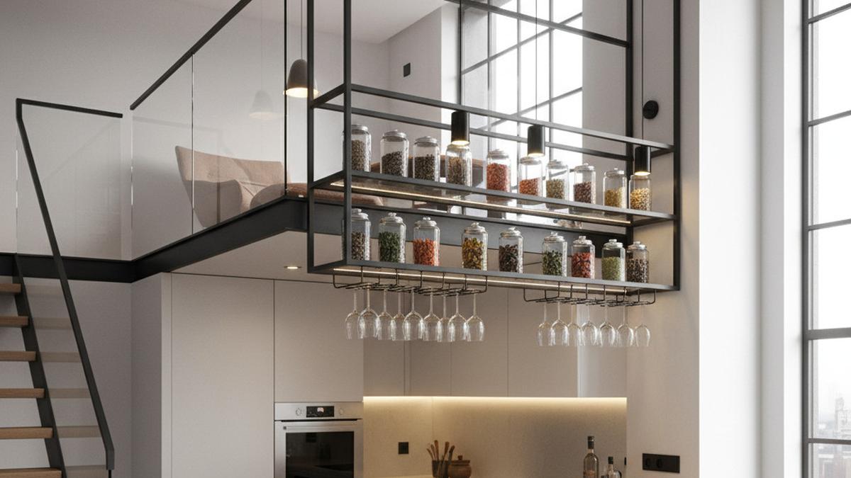 7 Ide Dapur Mezzanine Mungil dengan Rak Gantung Multifungsi Tren 2025: Maksimalkan Ruang