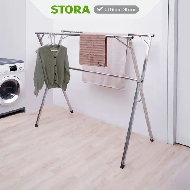 Stora Jemuran Pakaian X-shape Lipat Stainless Steel