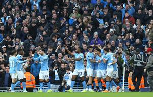 Selebrasi pemain Manchester City saat mengalahkan Wolverhampton (AFP)