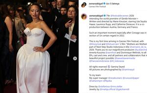 Asmara Abigail berpose di karpet merah Festival Film Cannes 2026 saat menghadiri premier film Gentle Monster. (dok. Tangkapan layar Instagram @asmaraabigail/https://www.instagram.com/p/DYZg1SCiGjz/?hl=id&img_index=1/Dinny Mutiah)