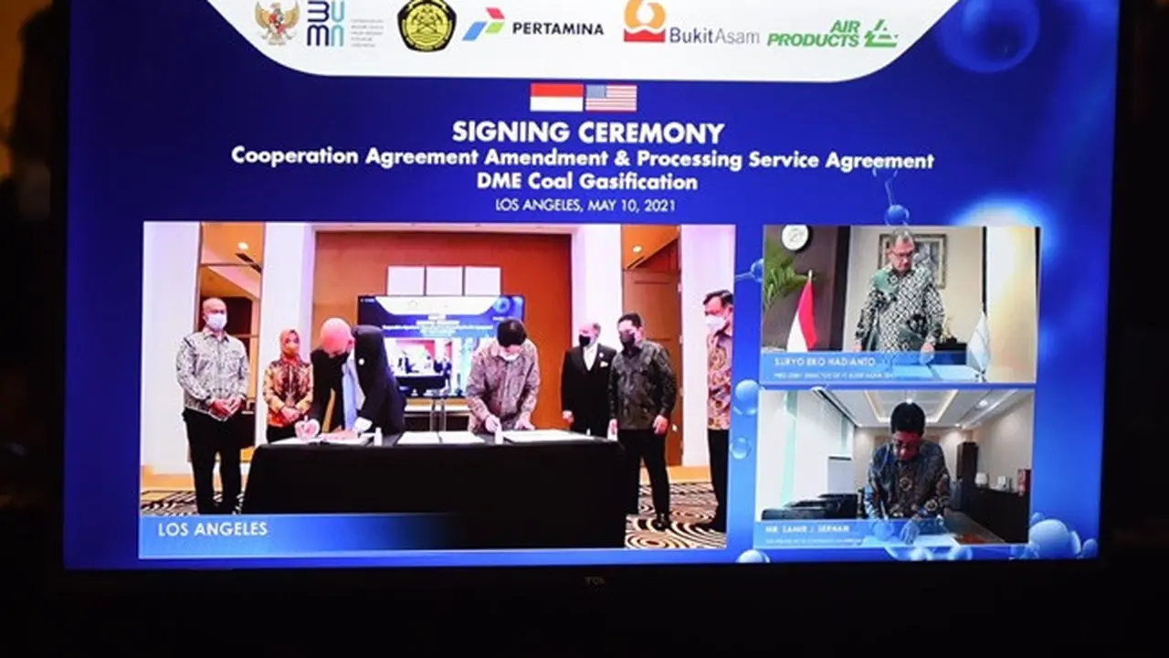 PT Pertamina (Persero), PT Bukit Asam Tbk (PTBA), dan Air Products & Chemicals Inc (APCI) bekerja sama garap proyek gasifikasi batu bara menjadi DME. (Dok: Istimewa)