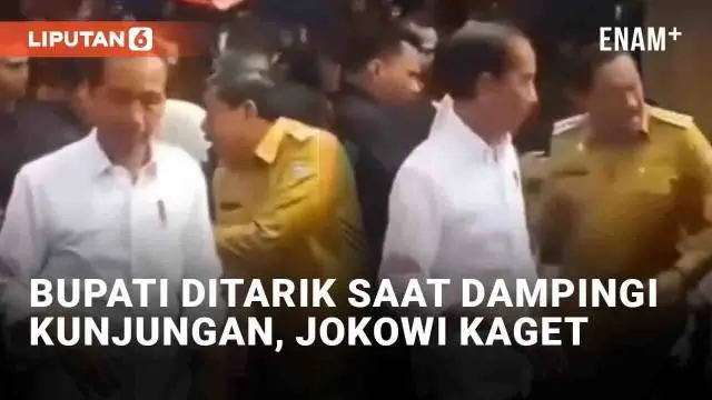 Insiden terekam kamera warga ketika Presiden Joko Widodo mengunjungi Pasar Purwodadi di Bengkulu Utara (21/7/2023). Bupati Bengkulu Utara, Ir. Mian tiba-tiba ditarik seseorang saat dampingi kunjungan. Terjadi saat situasi semakin riuh saat rombongan ...