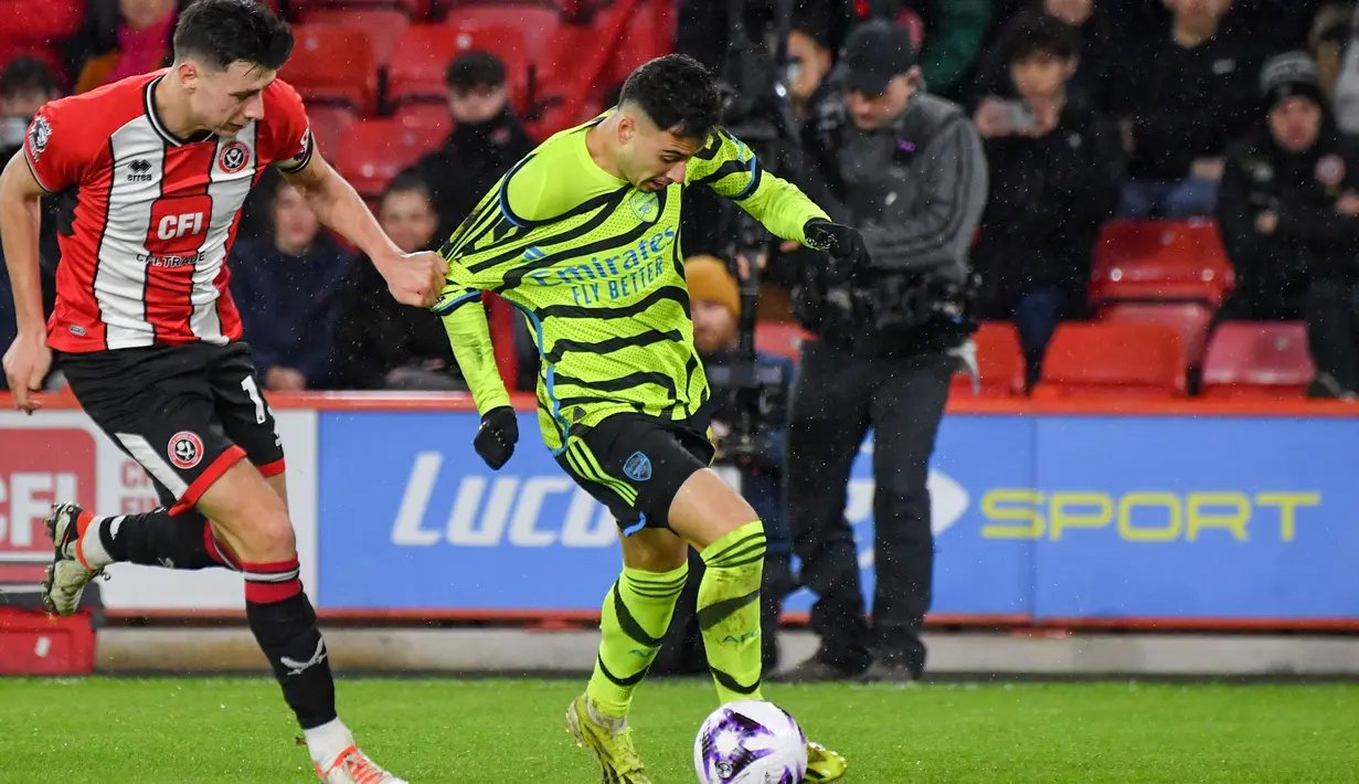 Gol penutup pesta Arsenal di kandang Sheffield United dicetak Ben White di menit ke-58. (AP Photo/Rui Vieira)