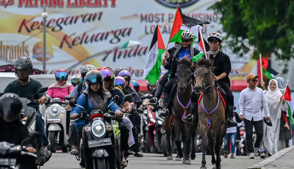 Aksi itu untuk menguatkan solidaritas dan dukungan yang mulai berkurang terhadap Palestina. (CHAIDEER MAHYUDDIN/AFP)