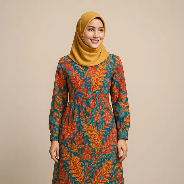 Gamis Batik Cocok dengan Warna Jilbab Apa?/ Ilustrasi gambar oleh AI