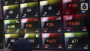 Karyawan melihat layar Indeks Harga Saham Gabungan (IHSG) di Bursa Efek Indonesia, Jakarta, Jumat (22/1/2021). Indeks acuan bursa nasional tersebut turun 96 poin atau 1,5 persen ke 6.317,864. (Liputan6.com/Johan Tallo)