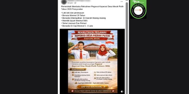 Cek Fakta: Tidak Benar Link Pendaftaran Rekrutmen Pegawai Koperasi Desa Merah Putih 2026