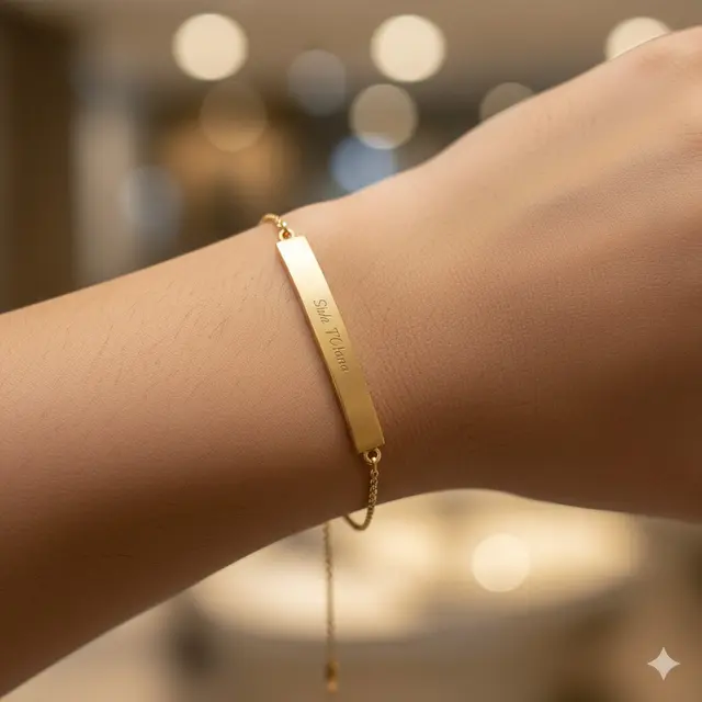 Model Gelang Emas Kombinasi Rantai dan Plate Nama