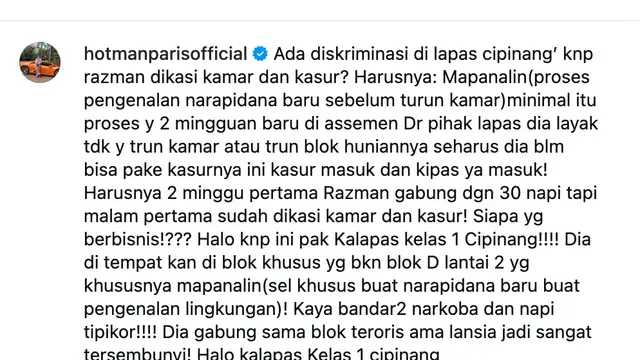 Unggahan Hotman Paris. (Foto: Dok. Instagram @hotmanparisofficial)