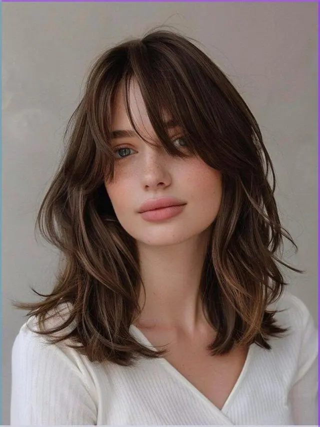 Wavy Cut with Curtain Bangs.