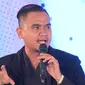 Presenter olah raga Valentino Simanjuntak berbagi pengalaman publik speaking di EGTC 2018. (Huyogo Simbolon)
