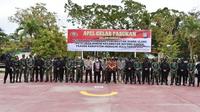 Apel gelar pasukan persiapan pemungutan suara ulang di Rokan Hulu dan Indragiri Hulu. (Liputan6.com/M Syukur)