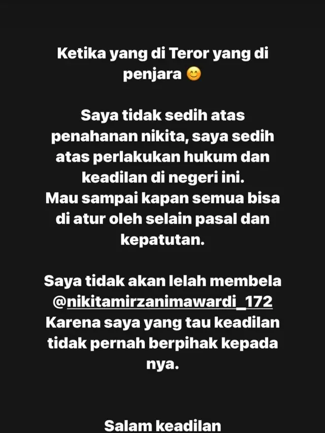 Unggahan Fitri Salhuteru soal kasus Nikita Mirzani. (Foto: Dok. Instagram @fitri_salhuteru)
