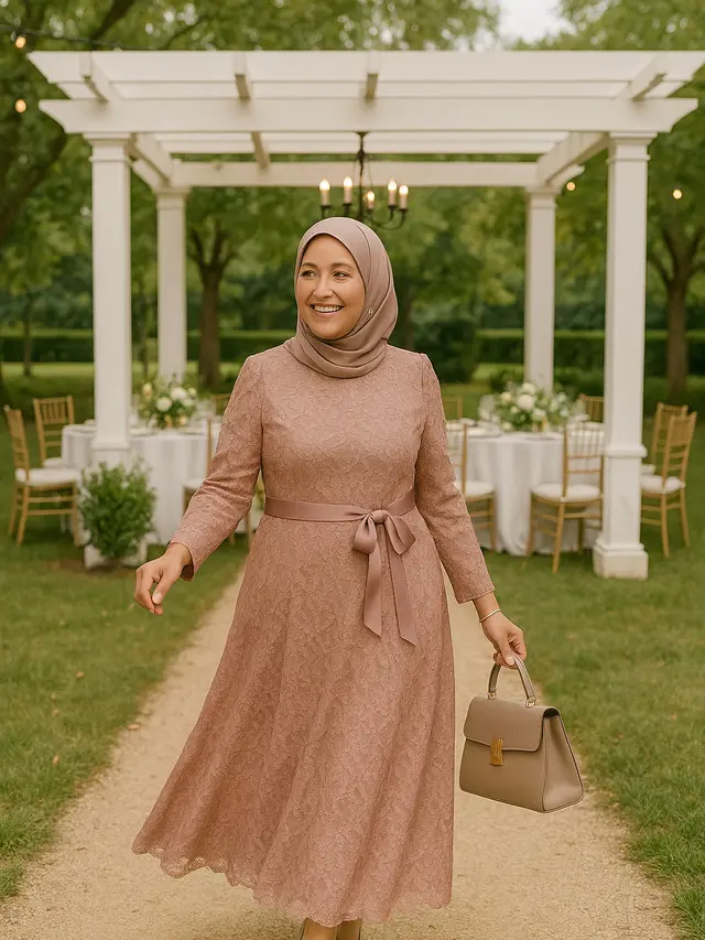 Model Gamis Brokat Tali Pinggang untuk Ibu-ibu Usia 40 Tahun
