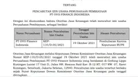 Otoritas Jasa Keuangan (OJK) mencabut izin usaha perusahaan pembiayaan PT OVO Finance Indonesia. Pencabutan ini tertuang dalam KEP110/D.05/2021 OJK tertanggal 19 Oktober 2021.