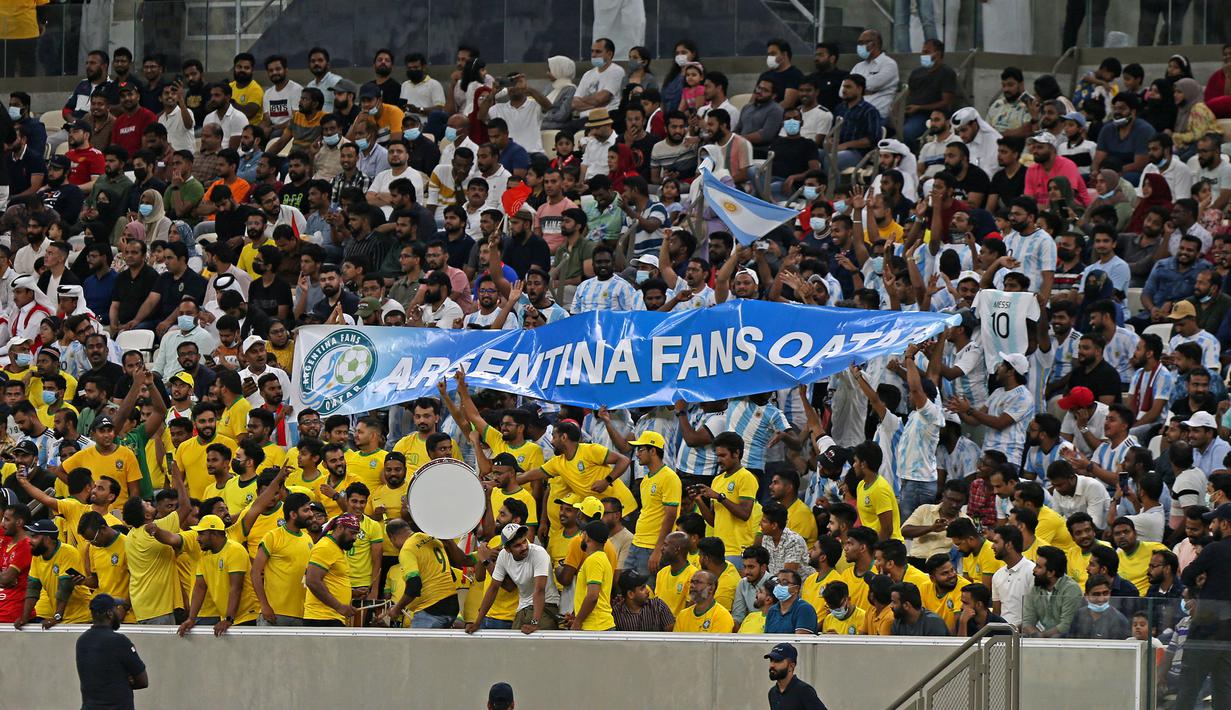 Iconic Lusail Stadium memiliki kapasitas 80.000 penonton, yang merupakan kaspasita terbesar dari 7 stadion lainnya, yang rata-rata hanya memiliki kapasitas sebanyak 40.000 hingga 60.000 penonton. (AFP/Mustafa Abumunes)
