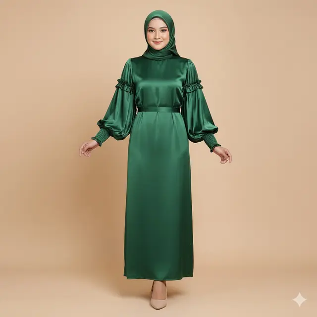 Model Gamis Modern Bahan Satin. Gemini