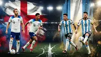 Ilustrasi Timnas Inggris Vs Argentina di semifinal Piala Dunia 2026. (Bola.com/AI)