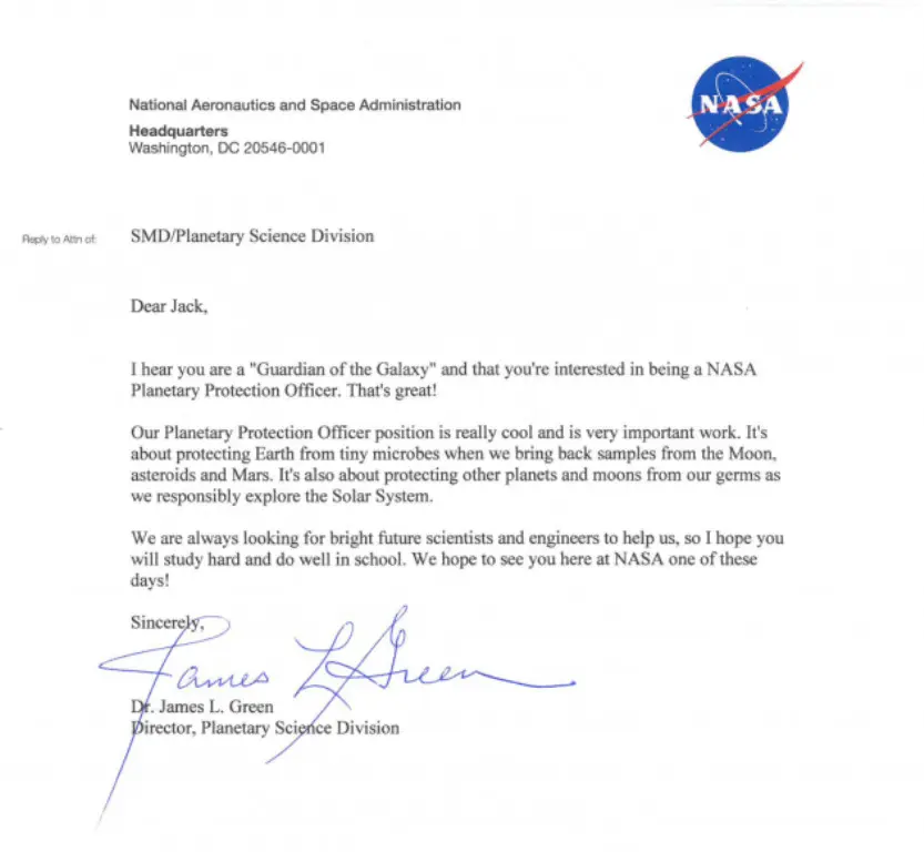 Surat balasan dari NASA buat Jack Davis | Sumber Foto: incimages.com