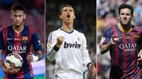 Neymar - Cristiano Ronaldo - Lionel Messi (AFP PHOTO/ ARCHIVES)