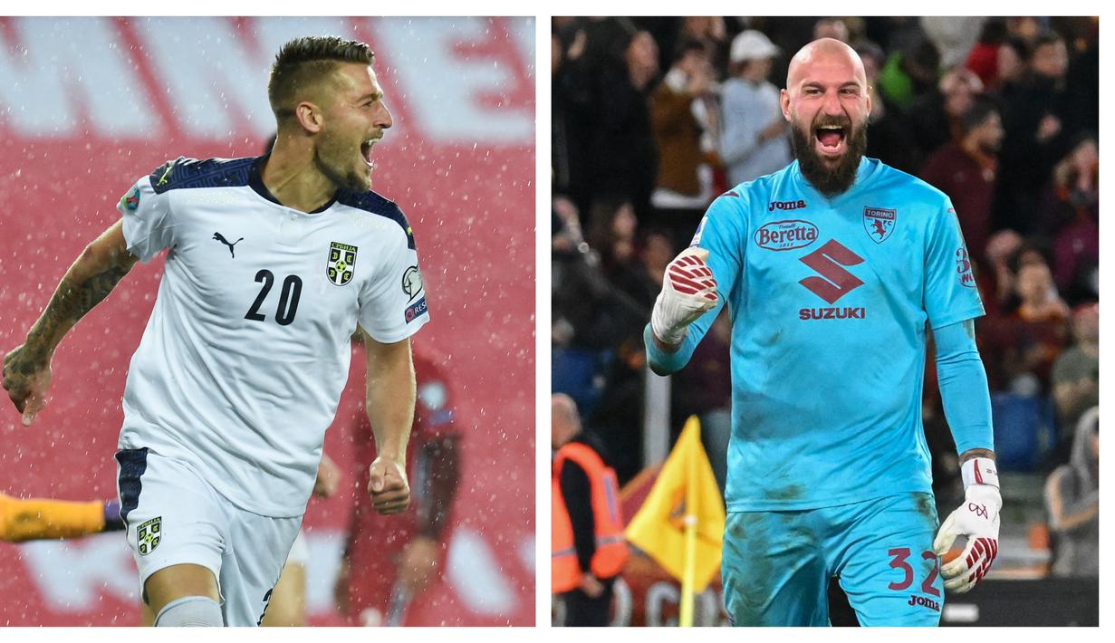 Sergej (kiri) dan Vanja Milinkovic-Savic. Keduanya Sama-sama akan membela Serbia di Piala Dunia 2022 dengan posisi yang berbeda. Sang kakak Sergej Milinkovic-Savic yang berusia 27 tahun dan kini tengah membela Lazio menjadi andalan di posisi gelandang tengah, sementara sang adik Vanja Milinkovic-Savic yang berusia 25 tahun dan kini tengah bermain bersama Torino menjadi andalan di posisi penjaga gawang. (Kolase AFP)