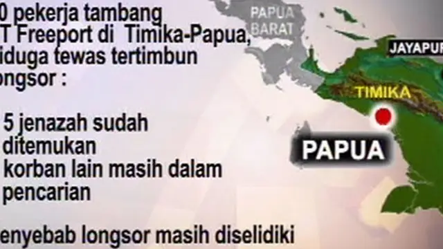Longsor Freeport, 5 Korban Dievakuasi, 30 Masih Terperangkap