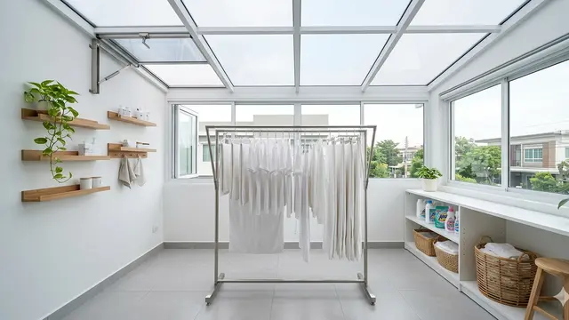 Ide Ruang Jemur Atas Rumah dengan Atap Transparan. Gemini