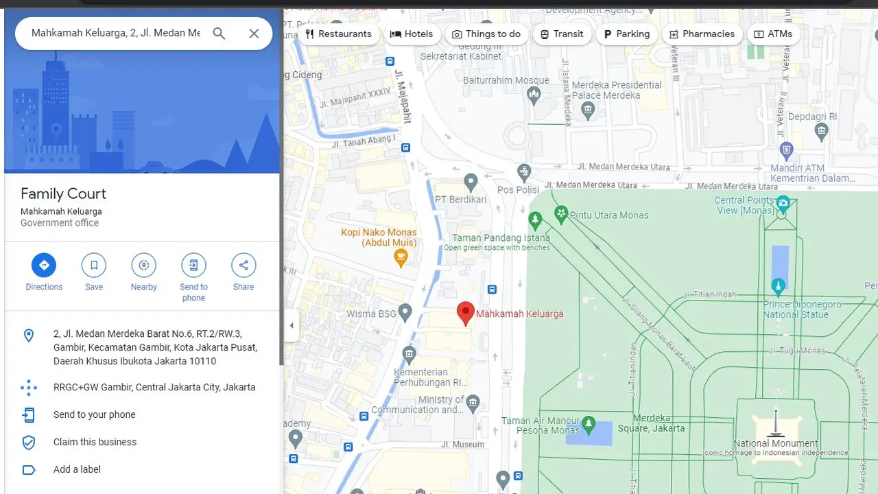 Mahkamah Konstitusi jadi Mahkahmah Keluarga di Google Maps