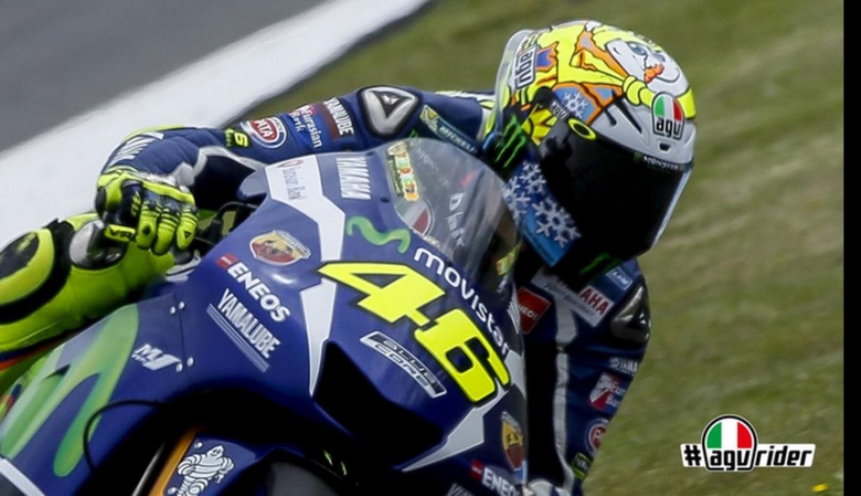 The Doctor cepat bangkit dan akhirnya mencatatkan waktu lap tercepat ketiga pada awal sesi tes pramusim MotoGP hari pertama di Sirkuit Losail, Qatar, Rabu (2/3/2016) waktu setempat. (Bola.com/Twitter/Agv)