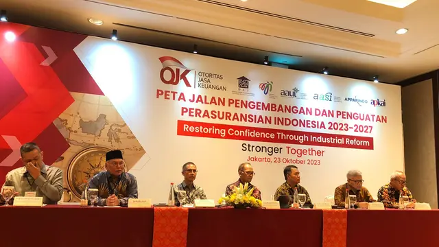 Ketua Umum Dewan Asuransi Indonesia (DAI) Rudy Kamdani dalam peluncuran peta jalan pengembangan dan penguatan perasuransian Indonesia 2022-2027, di Jakarta, Senin (23/10/2023). (Tira/Liputan6.com)